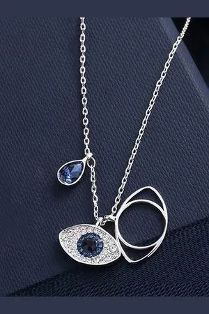 Designs & You Silver-Plated American Diamond-Studded Evil Eye Pendant With Chain