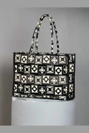 DEEBACO Geometric Printed Oversized Shopper Fabric Tote Bag