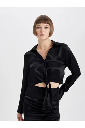 DeFacto Spread Collar Tie-Up Detail Crop Casual Shirt