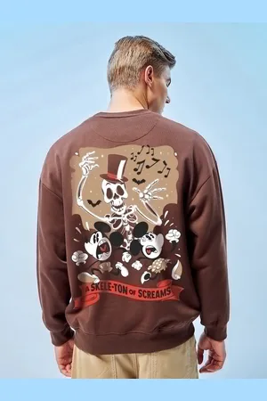 Bewakoof Maroon Mickey Mouse Printed Fleece Oversized Sweatshirt