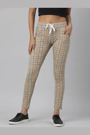 SHOWOFF Women Checked Slim Fit Mid-Rise Track Pants
