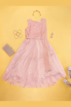 Pantaloons Girls Embroidered Ready To Wear Silk Lehenga & Blouse With Dupatta
