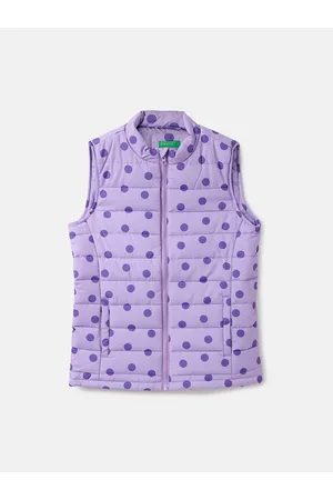 Benetton Girls Polka Dot Printed Mock Collar Padded Jacket