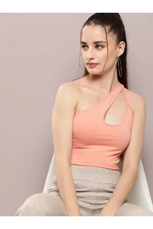 Kook N Keech One Shoulder Cut-Out Fitted Crop Top