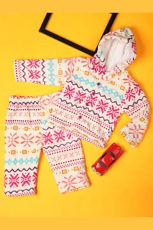 V-Mart Infants Printed Hooded Pure Cotton Sweatshirt With Trousers