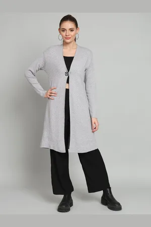 Chemistry Self Design Longline Woollen Open Front Shrug