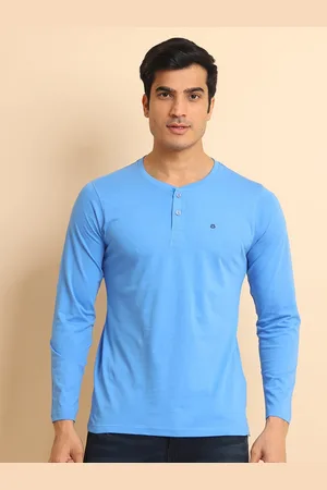 berry blues Henley Neck Long Sleeves Cotton T-shirt
