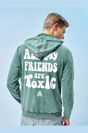 Bewakoof Green Typography Printed Hooded Fleece Pullover Sweatshirt
