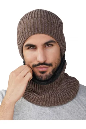 iSWEVEN Unisex Self Design Woolen Beanie Cap With Neck Warmer