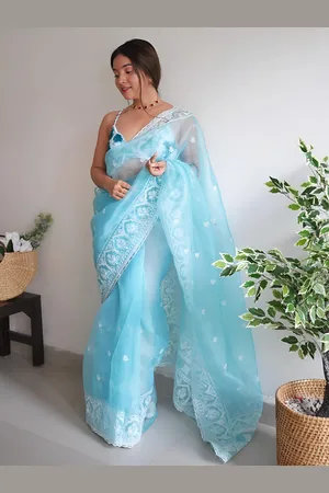 Floral Embroidered Sequinned Organza Saree–