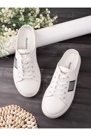DressBerry Women White & Black Colourblocked Comfort Insole Mule Sneakers