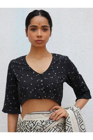 Chidiyaa Polka Dost Printed Cotton Saree Blouse