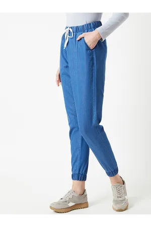DressBerry Women Blue High-Rise Cropped Joggers