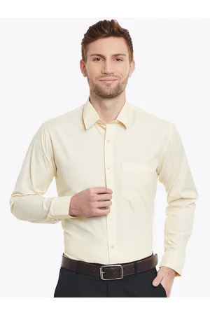 English Navy Men Yellow Slim Fit Solid Formal Shirt