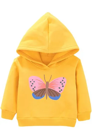 Stylecast Girls Yellow Graphic Printed Hooded Cotton Pullover Sweatshirt