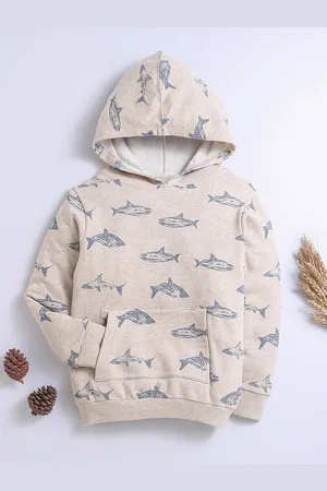 Nino Bambino Kids Beige & Grey Printed Hooded Sustainable Sweatshirt