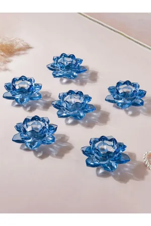 Nestasia Set Of 6 Blue Solid Lotus Tealight Holders
