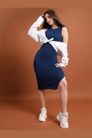 Tokyo Talkies Navy Blue Sleeveless Bodycon Dress