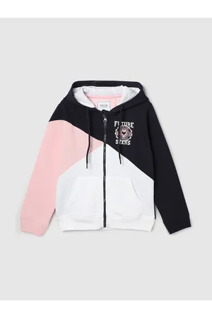 Max Collection Girls Colourblocked Hooded Front Open Sweatshirt