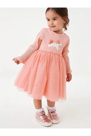 Stylecast Girls Pink & White Embellished Gathered Or Pleated Cotton T-shirt Midi Dress