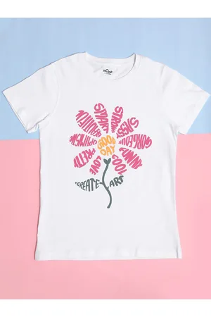 HOOP Girls Round Neck Typography Printed Cotton T-shirt