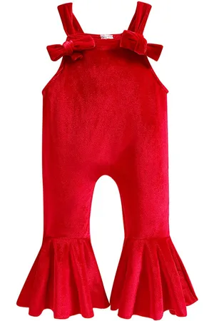 Stylecast Girls Red Shoulder Straps Cotton Basic Jumpsuit