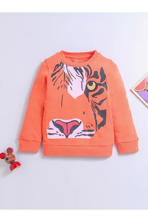 Nino Bambino Boys Orange Animal Graphics Printed Cotton Round Neck Sweatshirt