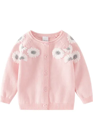 Stylecast Girls Pink Floral Embroidered Collarless Cotton Tailored Jacket
