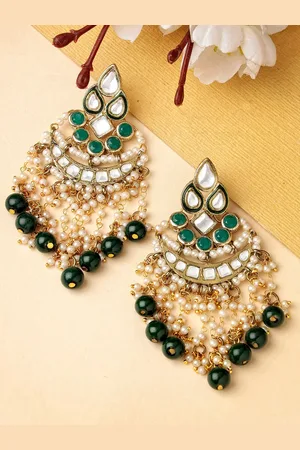 karatcart Gold Plated Kundan Drop Earrings