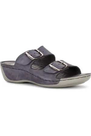 Scholl Two Strap Open Toe Leather Wedges With Buckles