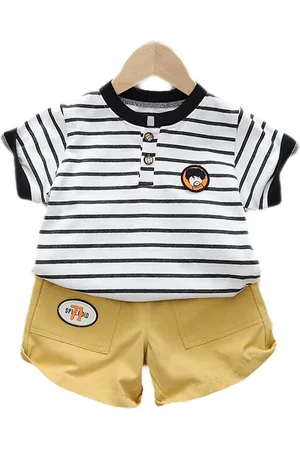 Stylecast Kids Black Striped Pure Cotton T-shirt with Shorts