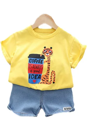 Stylecast Kids Yellow Printed Pure Cotton T-shirt With Shorts Clothing Set