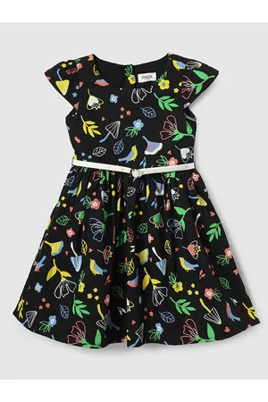 Max Collection Girls Graphic Printed Cotton Cap Sleeves Fit & Flare Dress