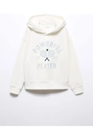 MANGO Girls Typography Embroidered Pure Cotton Hooded Sweatshirt