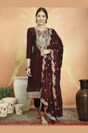 Stylee Lifestyle Paisley Embroidered Sequinned Velvet Unstitched Dress Material