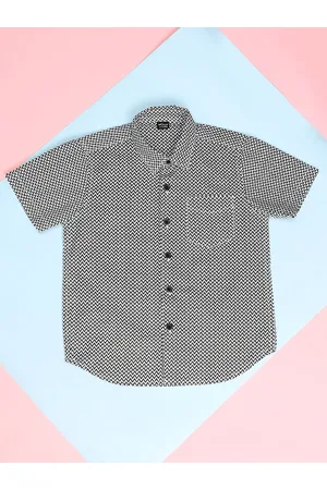 HOOP Boys Geometric Printed Spread Collar Short Sleeves Cotton Casual Shirt