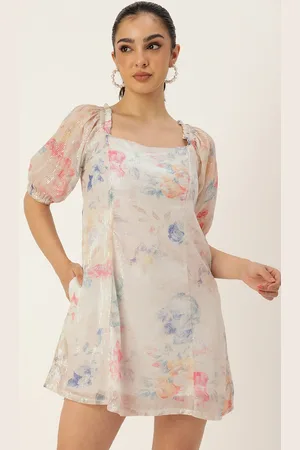 AND Sequined Embellished Floral Puff Sleeves A-Line Dress