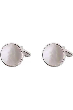 The Tie Hub Men White & Silver-Toned Cufflink