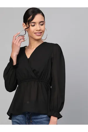 Sassafras Women Black Solid Wrap Top