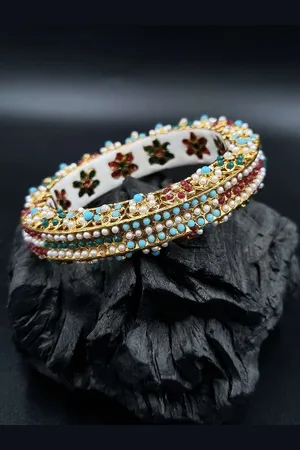 Anouk Gold Plated Pearl Studded Ethnic Rajasthani Bangles