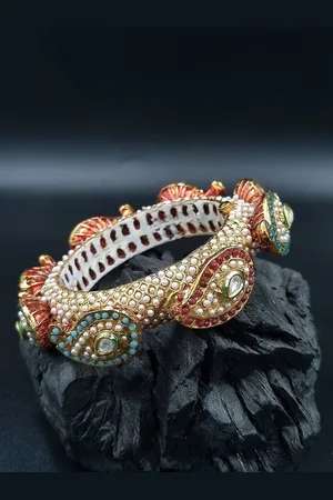 Anouk Gold Plated Pearl Studded Ethnic Rajasthani Bangles