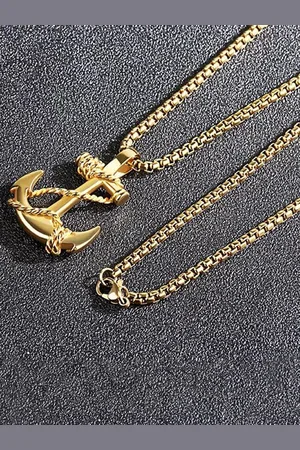 Meenaz Men Gold-Plated Anchor-Charm Pendant With Chain
