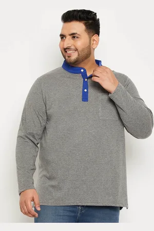 Bigbanana Plus Size Oversized Mandarin Collar Pockets Pure Cotton T-shirt