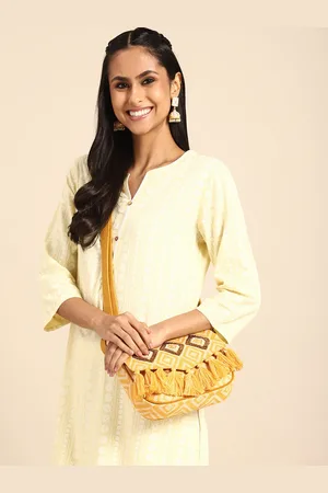 Sangria Embellished Structured Sling Bag with Tasselled