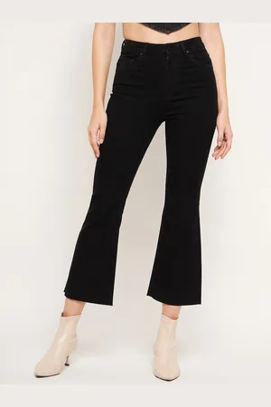 MADAME Women Clean Look Cropped Bootcut Cotton Jeans
