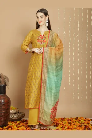 Stylee Lifestyle Floral Embroidered Art Silk Semi-Stitched Dress Material