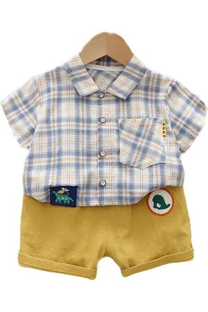 Stylecast Kids Blue Checked Pure Cotton Shirt with Shorts
