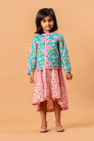 Sangria Girls Floral Printed Long Sleeve Lightweight Pure Cotton Quilted Jacket