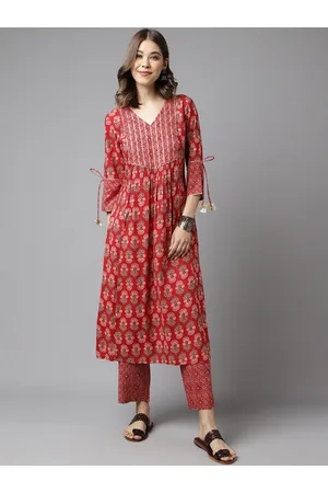FIORRA Ethnic Motifs Printed Pure Cotton A-Line Kurta With Trousers
