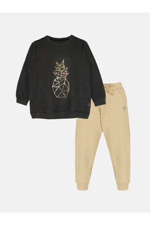 KiddoPanti Girls Graphic Printed Sweatshirt with Joggers